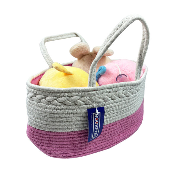 Boobeyeh pink cotton rope kids' toy storage basket, lightweight