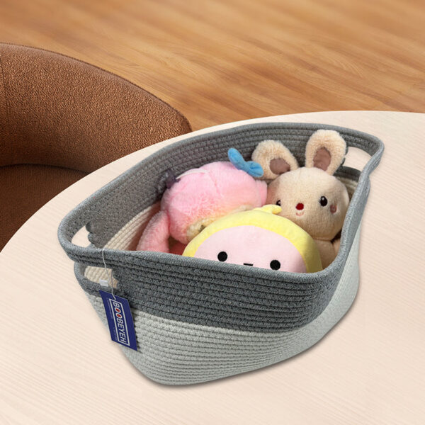Boobeyeh dark grey cotton rope kids toy organizer with handles - Image 3