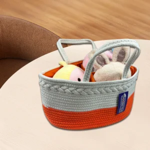 Boobeyeh orange cotton rope kids toy organizer with handles