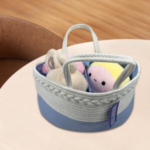 Boobeyeh light blue & white cotton rope kids' toy storage basket.