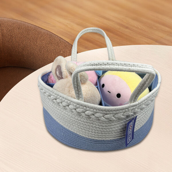 Boobeyeh light blue & white cotton rope kids' toy storage basket. - Image 3