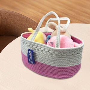 Boobeyeh pink cotton rope kids' toy storage basket, lightweight