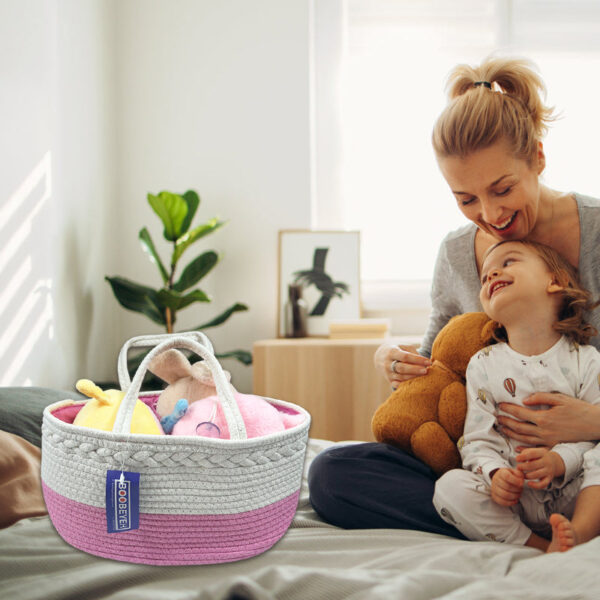 Boobeyeh pink cotton rope kids' toy storage basket, lightweight - Image 4