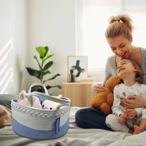 Boobeyeh light blue & white cotton rope kids' toy storage basket.