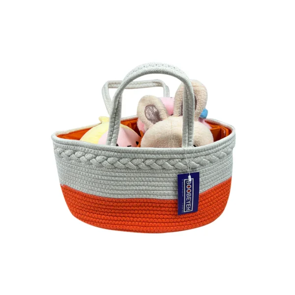 Boobeyeh orange cotton rope kids toy organizer with handles - Image 2