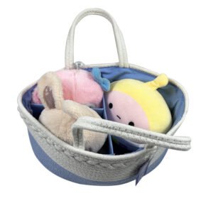 Boobeyeh light blue & white cotton rope kids' toy storage basket.