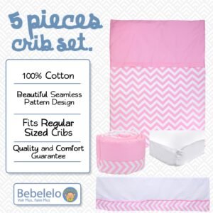 Boobeyeh 5-piece chevron zigzag pink baby bedding set - perfect for baby girls