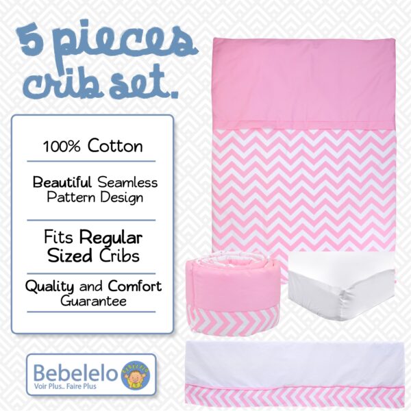 Boobeyeh 5-piece chevron zigzag pink baby bedding set - perfect for baby girls - Image 3