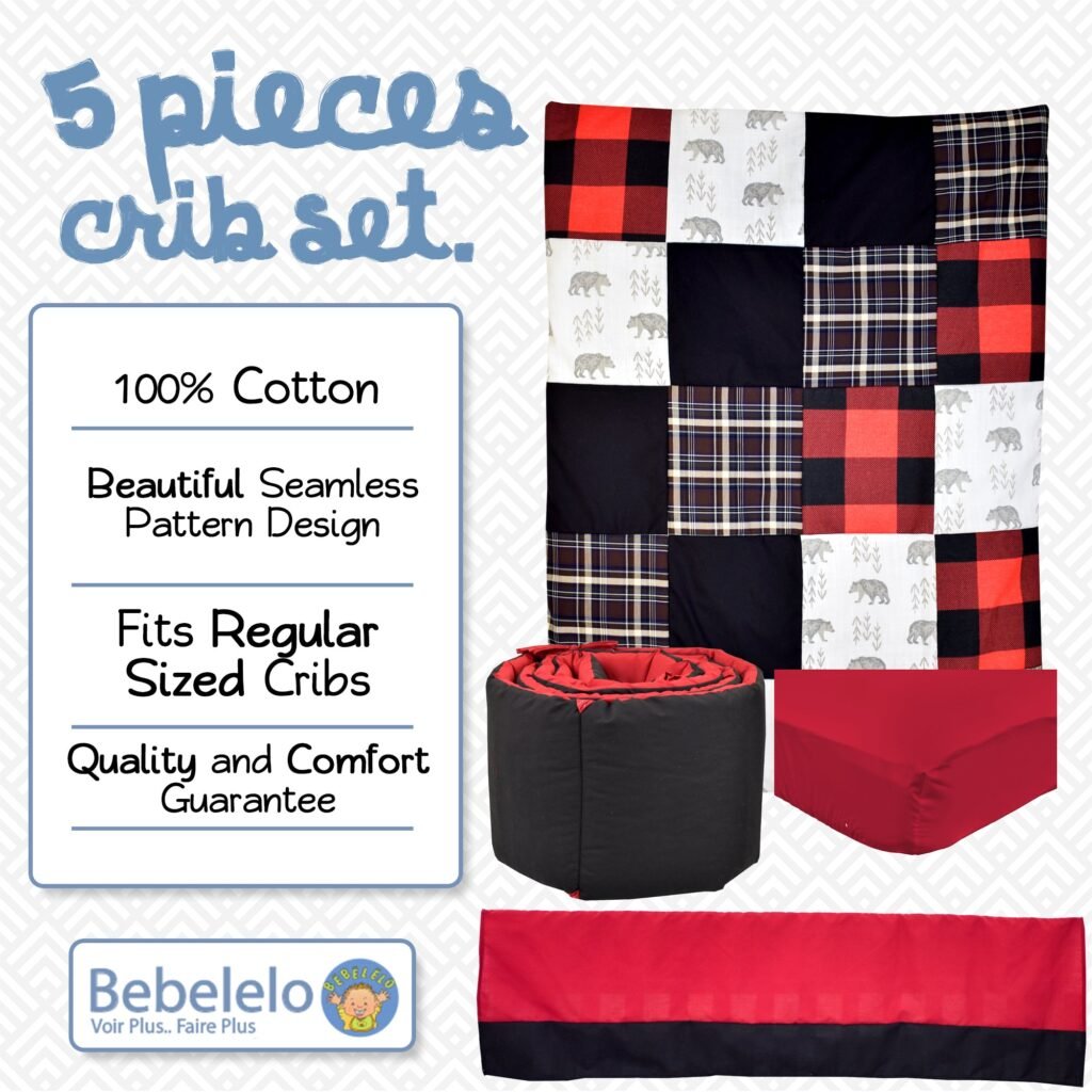 Bebelelo Nursery Crib Bedding Set for Boys and Girls - Baby Bedding 5 Pieces Set