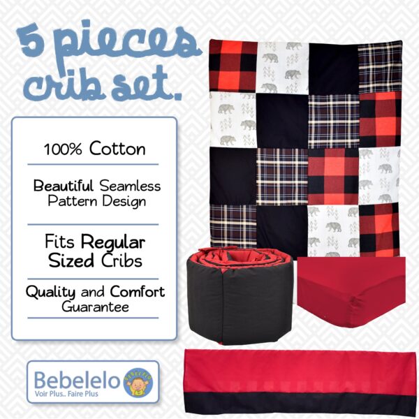 Bebelelo Nursery Crib Bedding Set for Boys and Girls - Baby Bedding 5 Pieces Set - Image 3