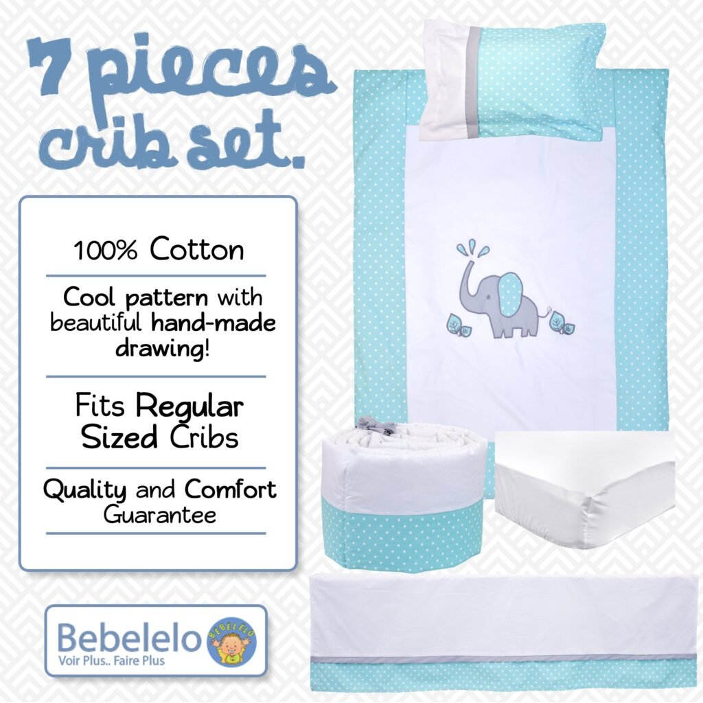 Boobeyeh 7-piece elephant polka dot baby bedding set - cozy nursery essentials