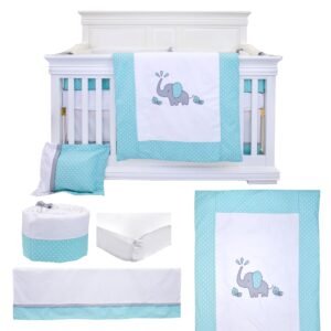 Boobeyeh 7-piece elephant polka dot baby bedding set - cozy nursery essentials