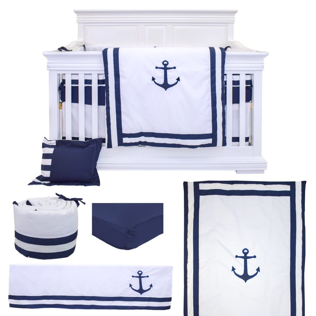 Arrow white and blue baby boy bedding set - cozy nursery essentials