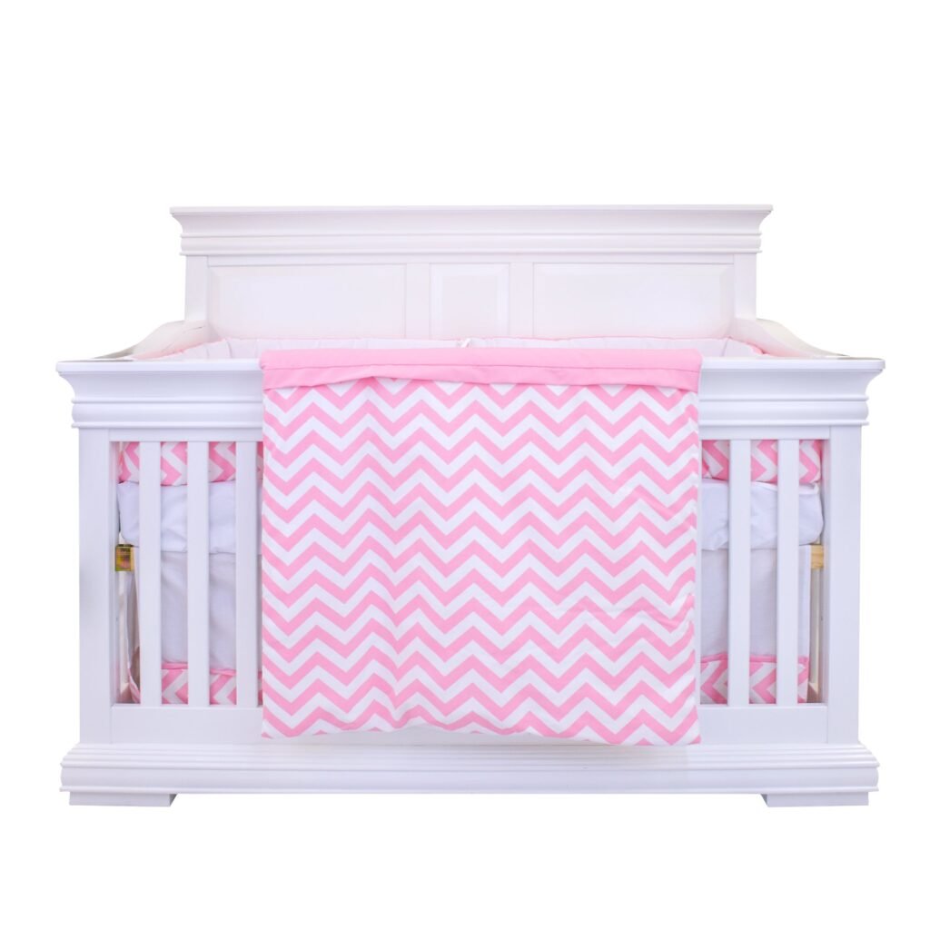 Boobeyeh 5-piece chevron zigzag pink baby bedding set - perfect for baby girls