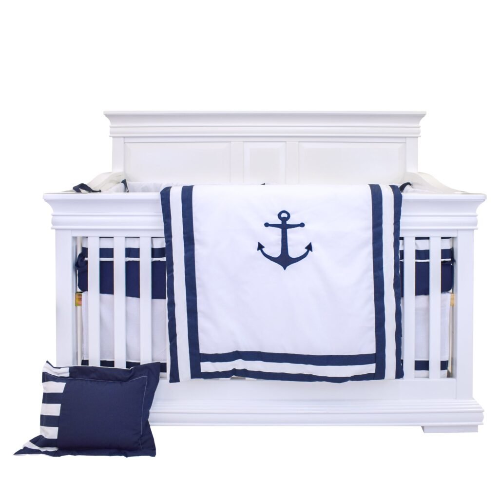 Arrow white and blue baby boy bedding set - cozy nursery essentials