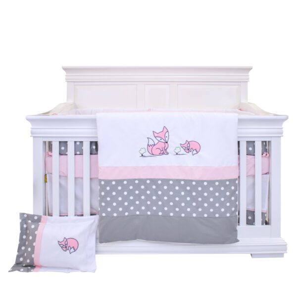 Boobeyeh baby bedding set - 7-piece Canadian cotton with polka dot and fox design in pink