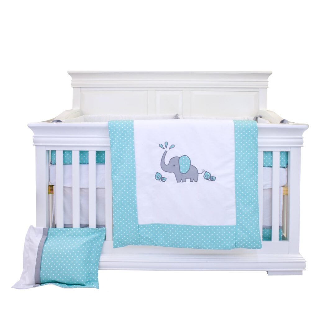 Boobeyeh 7-piece elephant polka dot baby bedding set - cozy nursery essentials