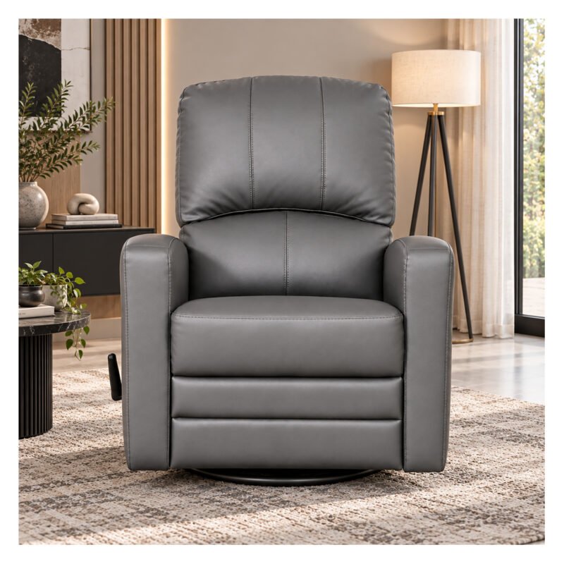 Bebe-Luxe-Glide-1023 Boobeyeh luxglide 102 rocking chair in dark grey leather, comfort and style.