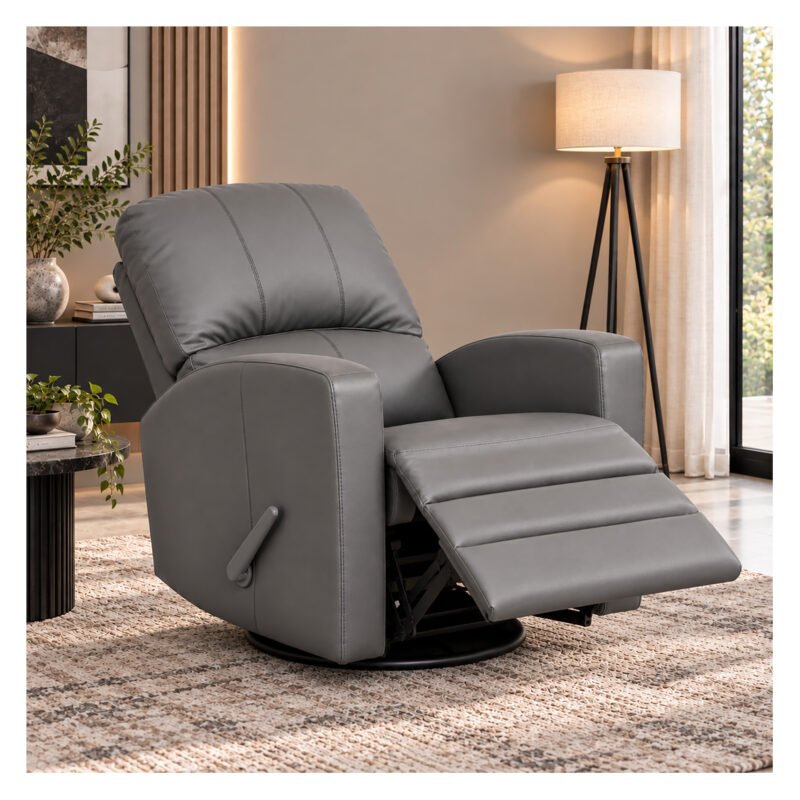 Bebe-Luxe-Glide-1025 Boobeyeh luxglide 102 rocking chair in dark grey leather, comfort and style.