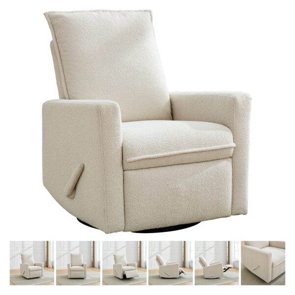 Upholstered rocking chair luxglide 108 for baby in beige fabric - Image 2