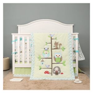 Boobeyeh 4-piece crib bedding set green owl