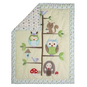 Boobeyeh 4-piece crib bedding set green owl