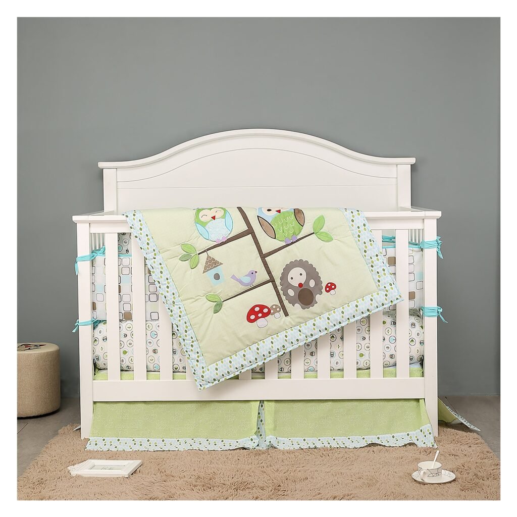 Boobeyeh 4-piece crib bedding set green owl