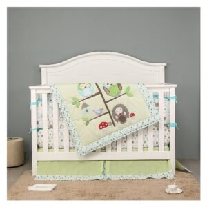 Boobeyeh 4-piece crib bedding set green owl