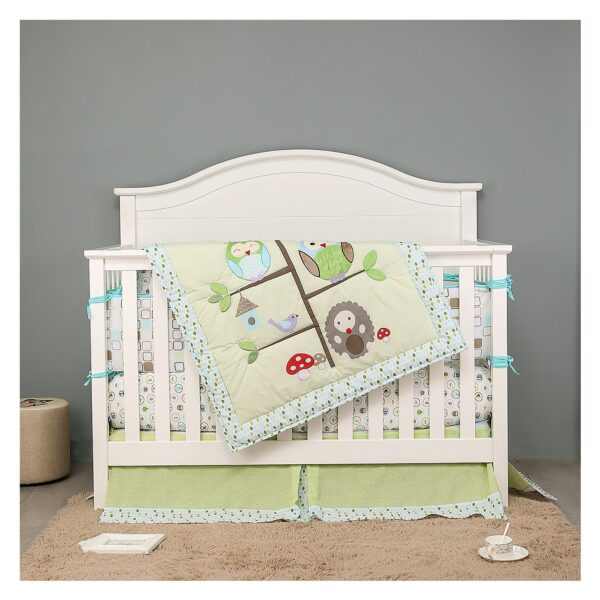 Boobeyeh 4-piece crib bedding set green owl - Image 3