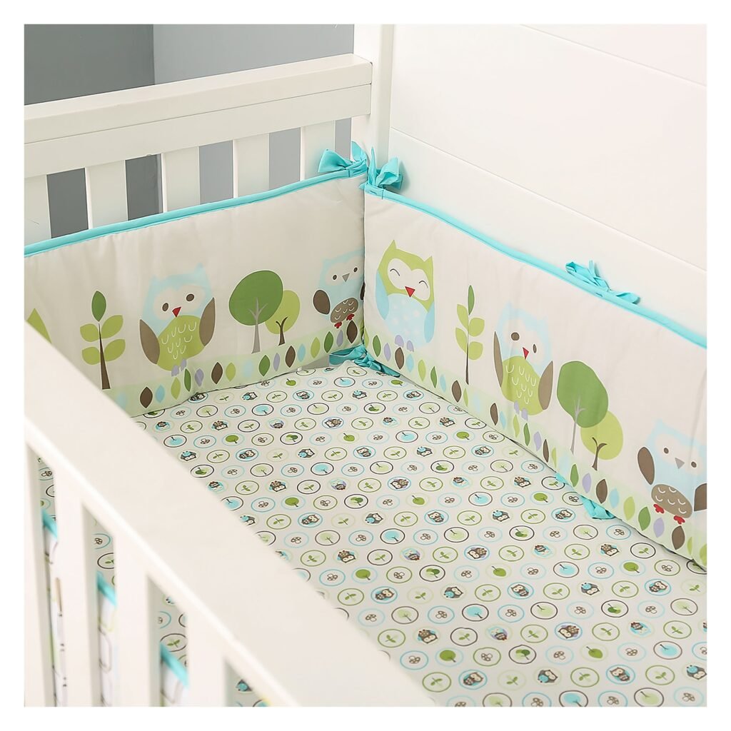Boobeyeh 4-piece crib bedding set green owl