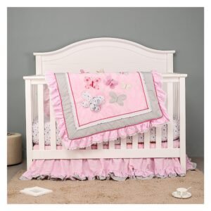 Boobeyehcotton4-piececribset10 Boobeyeh cotton pink butterfly 4-piece crib set