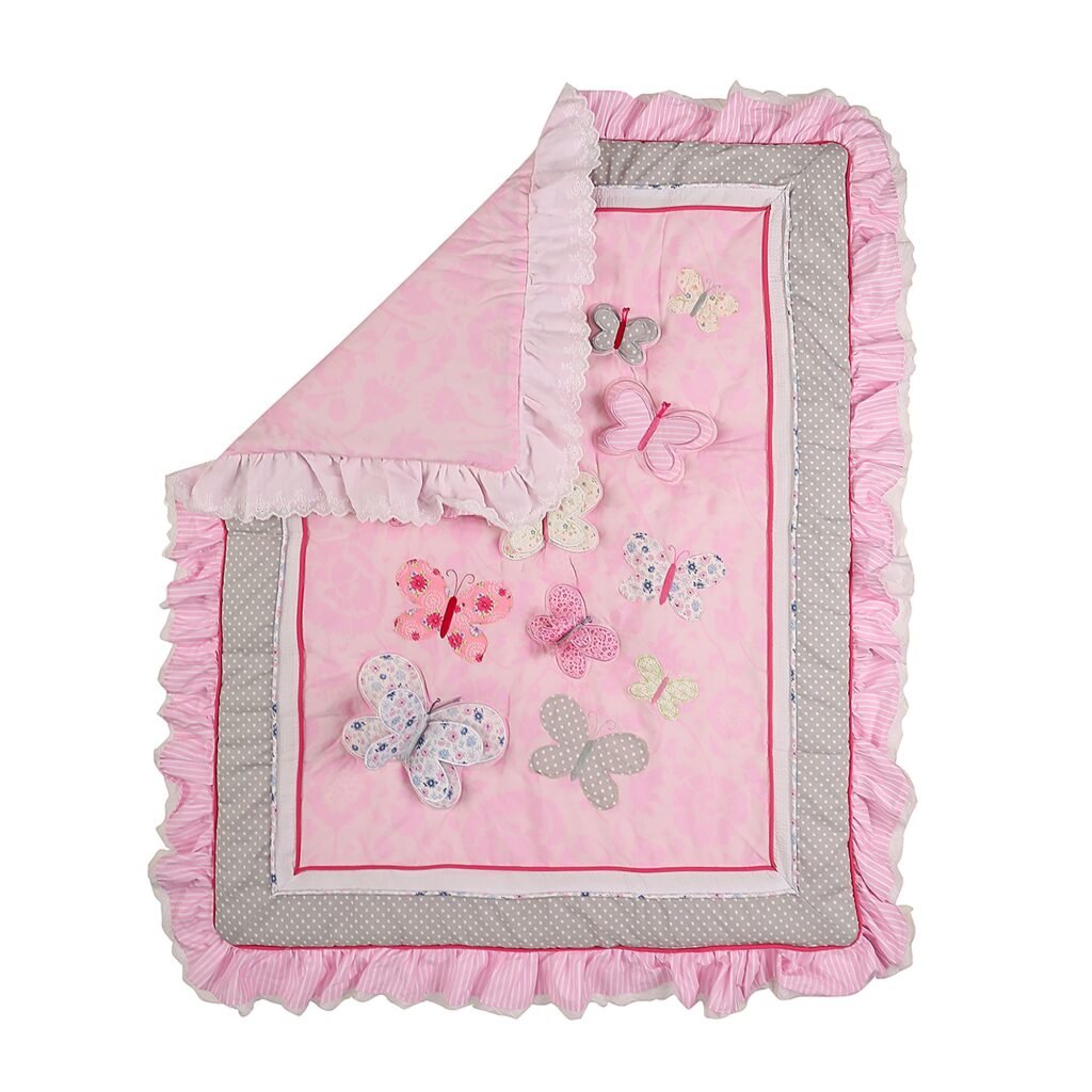 Boobeyehcotton4-piececribset12 Boobeyeh cotton pink butterfly 4-piece crib set