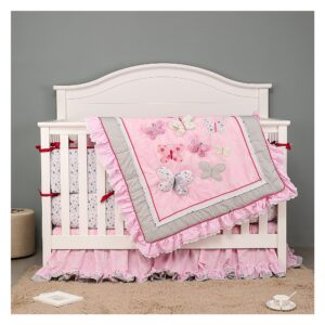 Boobeyeh cotton pink butterfly 4-piece crib set