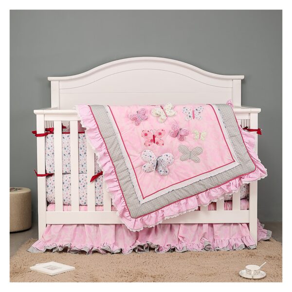 Boobeyeh cotton pink butterfly 4-piece crib set