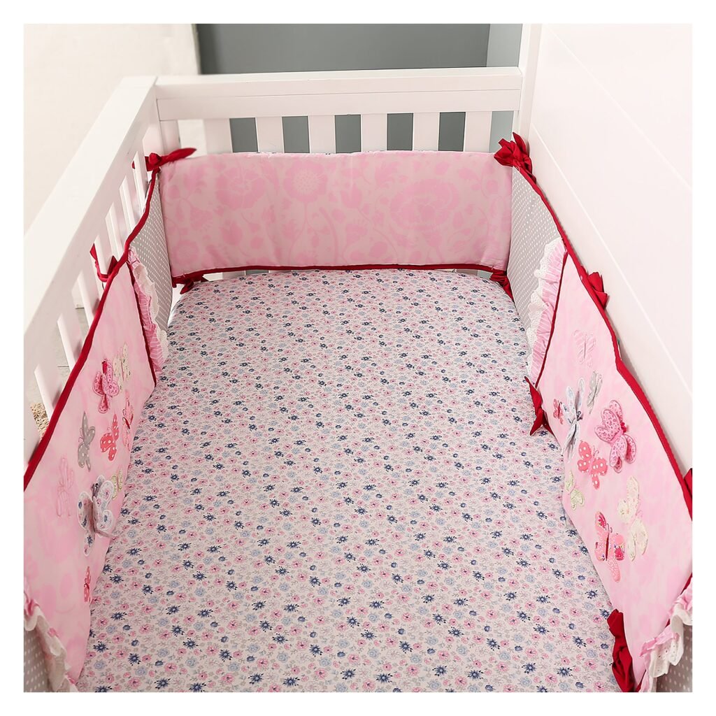 Boobeyehcotton4-piececribset4 Boobeyeh cotton pink butterfly 4-piece crib set