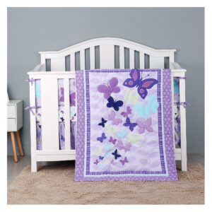Boobeyeh purple butterfly crib bedding set 5 pieces