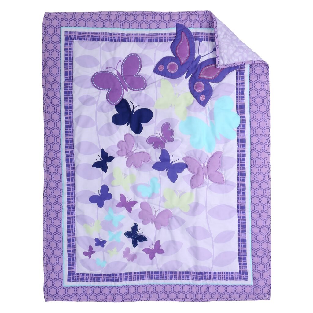 Boobeyeh purple butterfly crib bedding set 5 pieces
