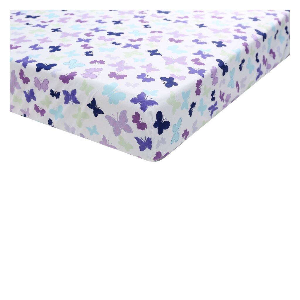 Boobeyeh purple butterfly crib bedding set 5 pieces