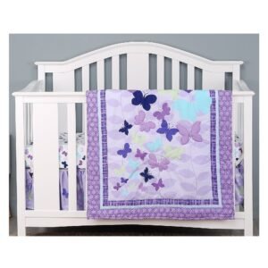 Boobeyeh purple butterfly crib bedding set 5 pieces