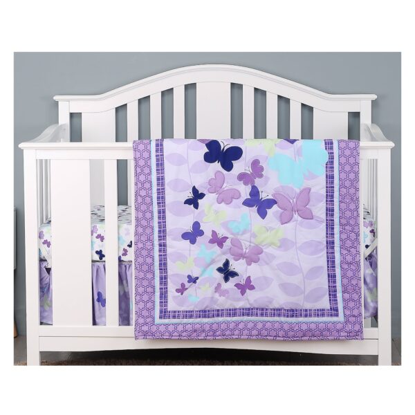Boobeyeh purple butterfly crib bedding set 5 pieces - Image 3