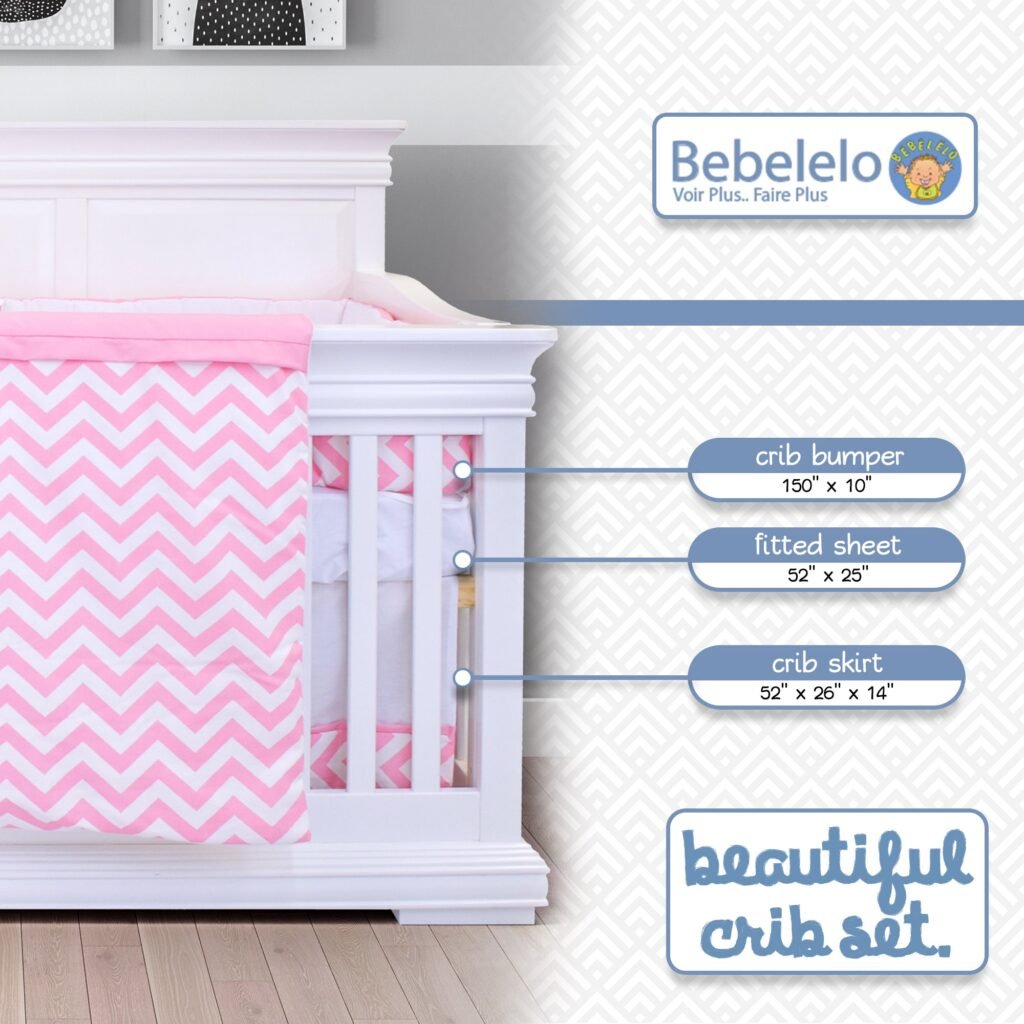 Boobeyeh 5-piece chevron zigzag pink baby bedding set - perfect for baby girls