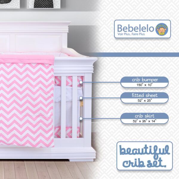 Boobeyeh 5-piece chevron zigzag pink baby bedding set - perfect for baby girls - Image 5