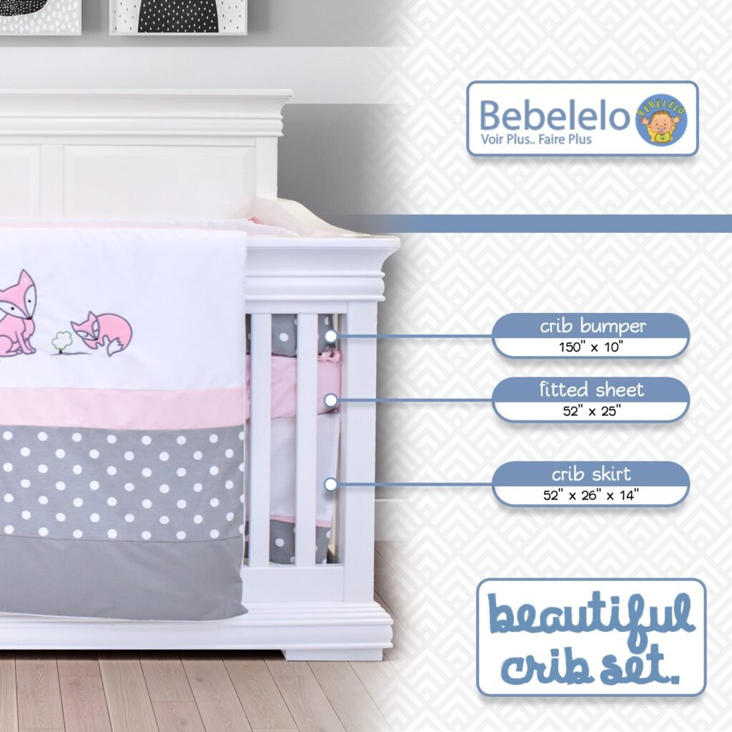 Boobeyeh baby bedding set - 7-piece Canadian cotton with polka dot and fox design in pink