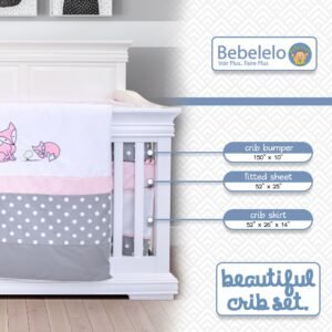 Boobeyeh baby bedding set - 7-piece Canadian cotton with polka dot and fox design in pink