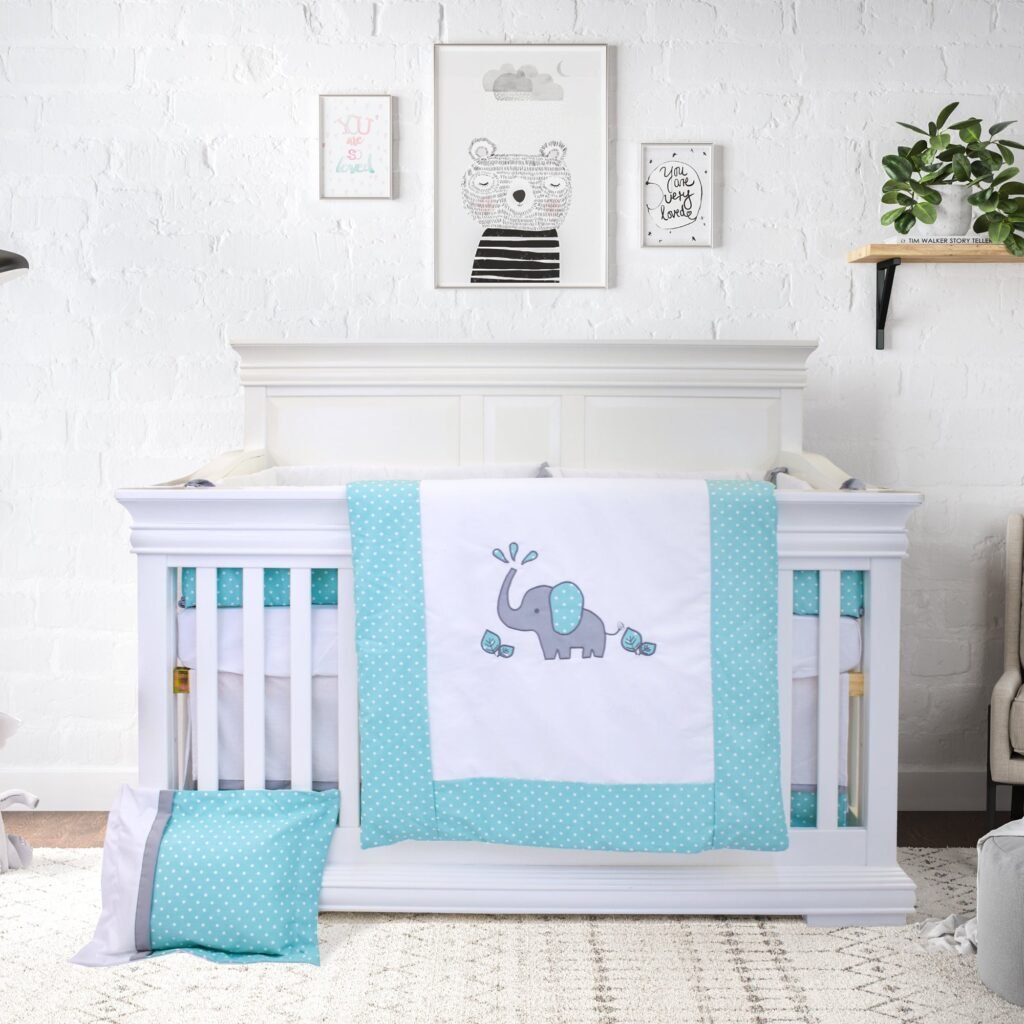 Boobeyeh 7-piece elephant polka dot baby bedding set - cozy nursery essentials