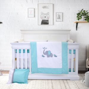 Boobeyeh 7-piece elephant polka dot baby bedding set - cozy nursery essentials