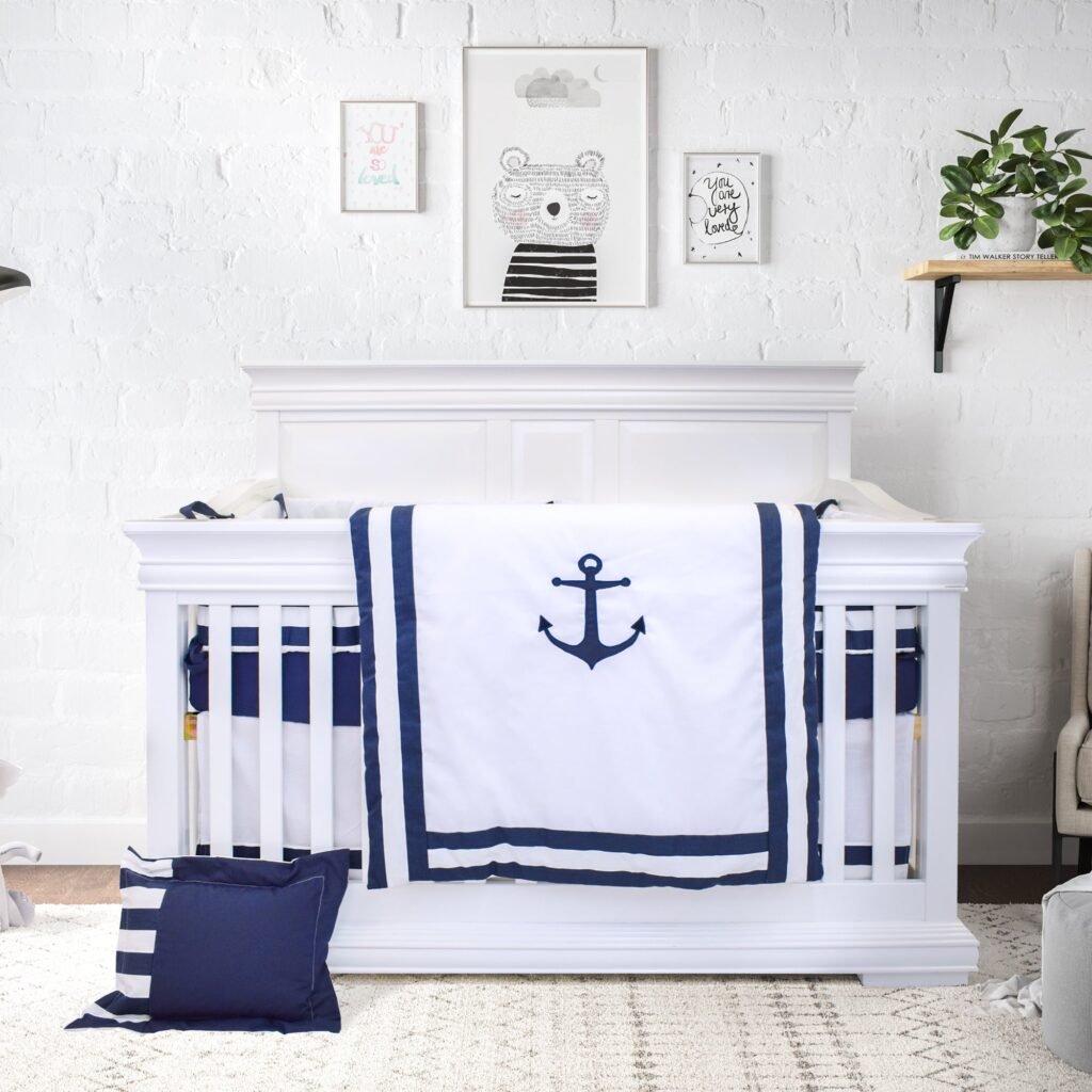 Arrow white and blue baby boy bedding set - cozy nursery essentials