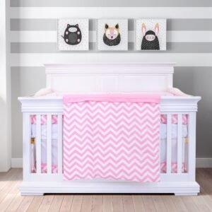 Boobeyeh 5-piece chevron zigzag pink baby bedding set - perfect for baby girls
