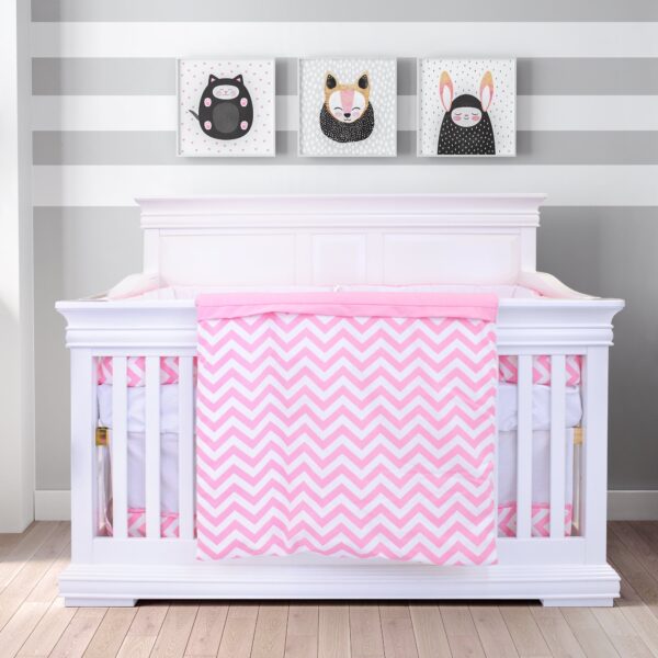 Boobeyeh 5-piece chevron zigzag pink baby bedding set - perfect for baby girls - Image 6