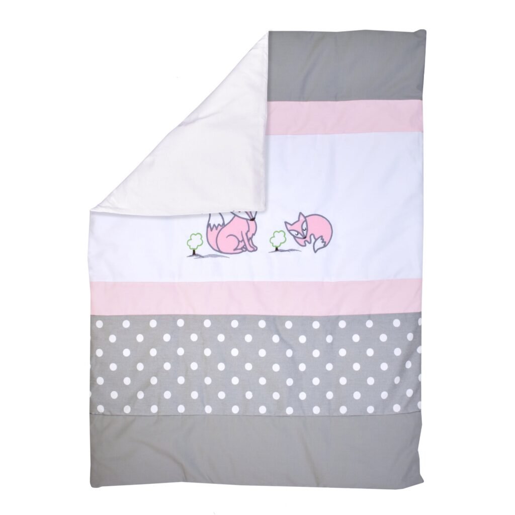 Boobeyeh baby bedding set - 7-piece Canadian cotton with polka dot and fox design in pink